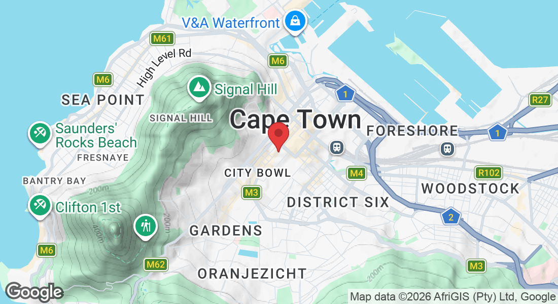 Map showing Khosman Dreads at 161 Long Street, Cape Town