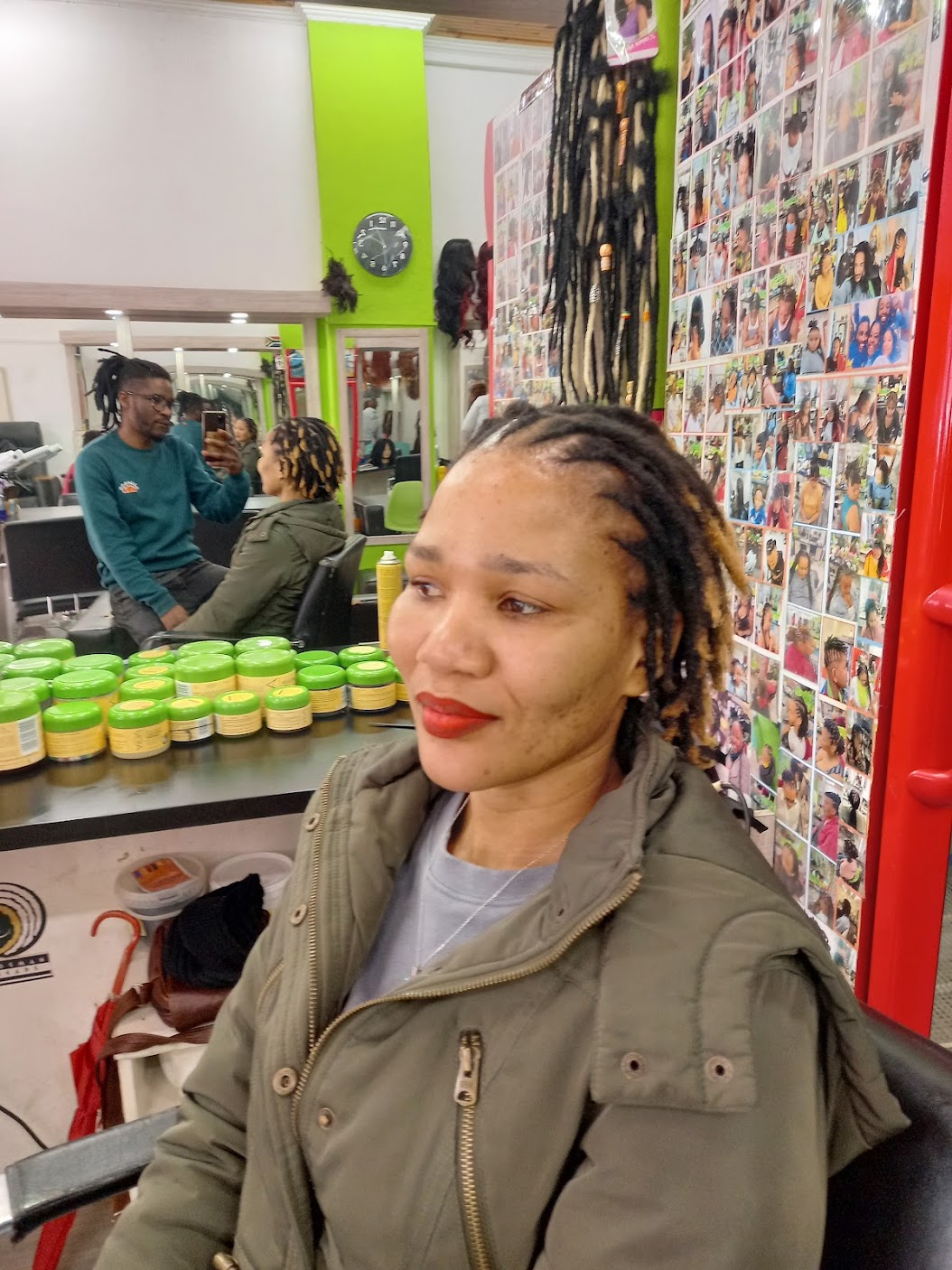 Client wearing styled dreadlocks